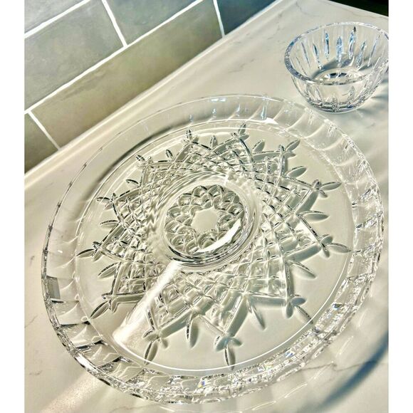 NIB Waterford Marquis Markham Chip & Dip Lead Crystal Serving Plate & Bowl - Picture 14 of 16